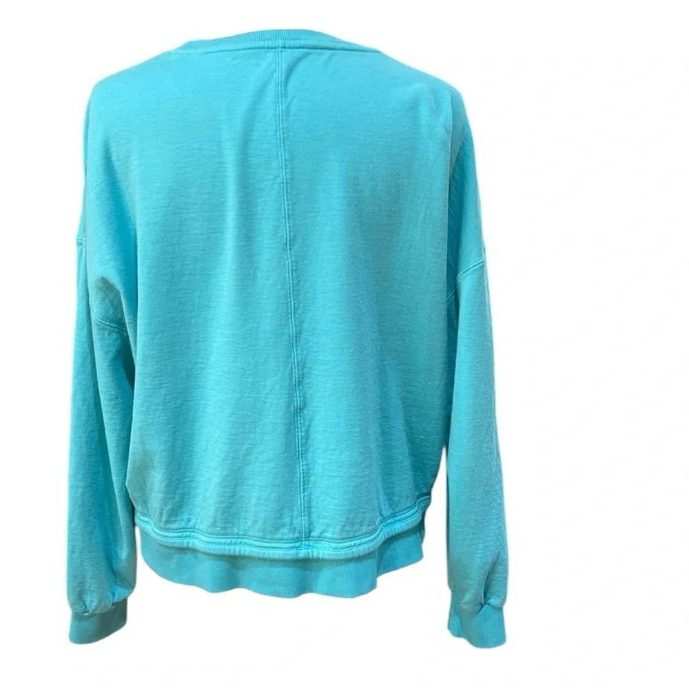 Athleta Sundown Crew Neck Sweatshirt Relaxed Fit SZ L Turquoise - Picture 6 of 9